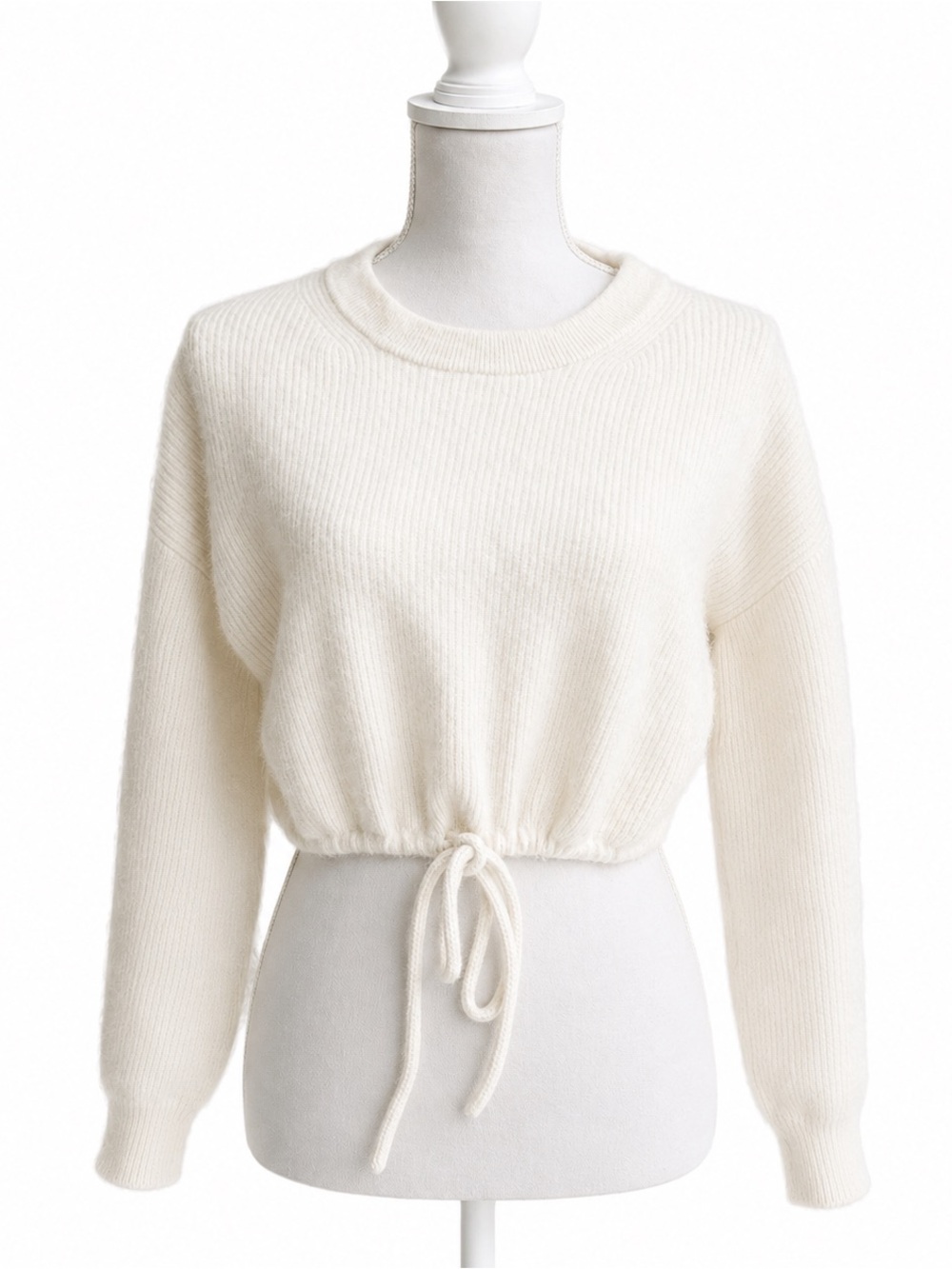 Alice + Olivia Bernetta Cropped Drawstring Cashmere Pullover in Oatmeal Heather